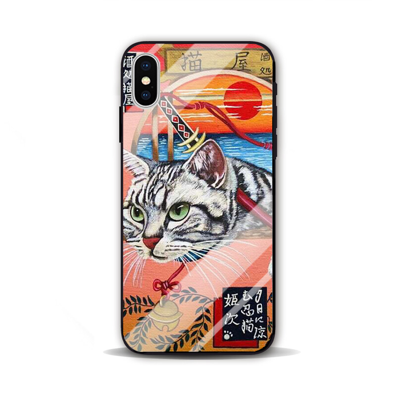 日本和风复古猫屋日落三星S8 苹果7 iphone8plus MIX2S玻璃手机壳