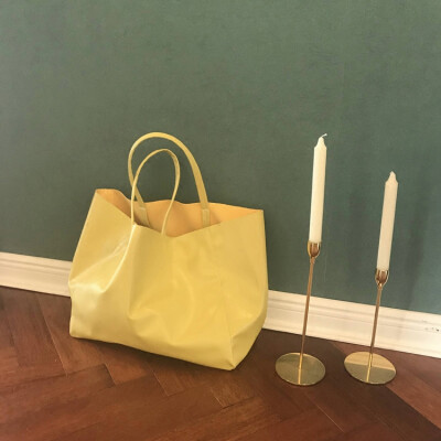 定制 宽横版cabas tote shopping bag购物袋 欧美街拍同款包 芝士黄色