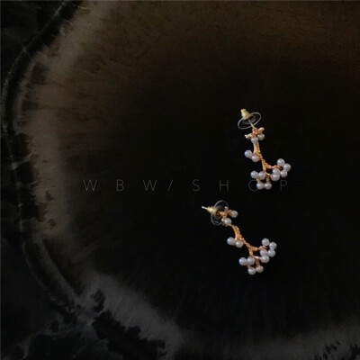 WBW HM cos 韩国简约甜美气质温婉珍珠树枝复古造型耳钉耳环耳坠