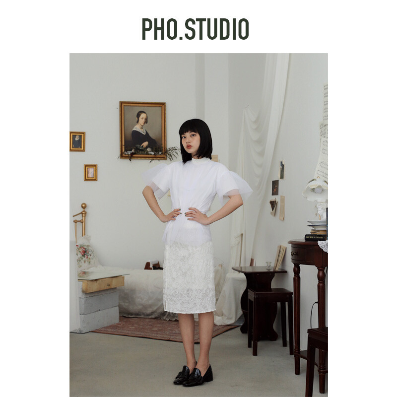 定制 PHO.Studio |白色暗纹直筒包身半裙