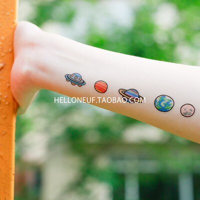 NEUF弗 创意防水纹身贴《星际群》地球月亮土星小小的多彩星球