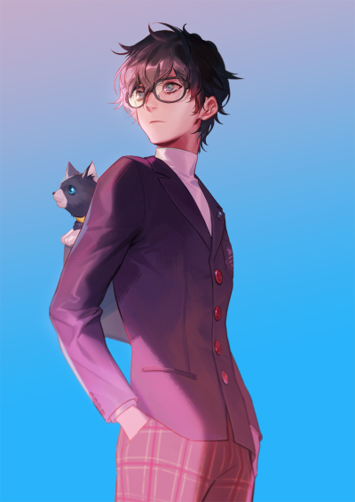 Tags: Fanart, Pixiv, Naked Cat, Fanart From Pixiv, Shin Megami Tensei: PERSONA 5, Kurusu Akira, Morgana (Persona 5)