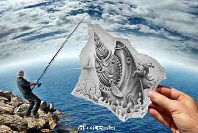 比利时跨界视觉艺术家 Ben Heine 的创意#插画# ​，画面和背景完美契合，又充满有趣的想象 ​