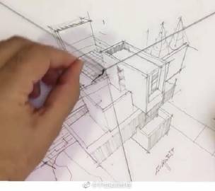 用橡皮筋，学会画一点、两点、三点透视图~（转）via @素描速写教程 ​