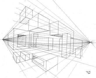 用橡皮筋，学会画一点、两点、三点透视图~（转）via @素描速写教程 ​