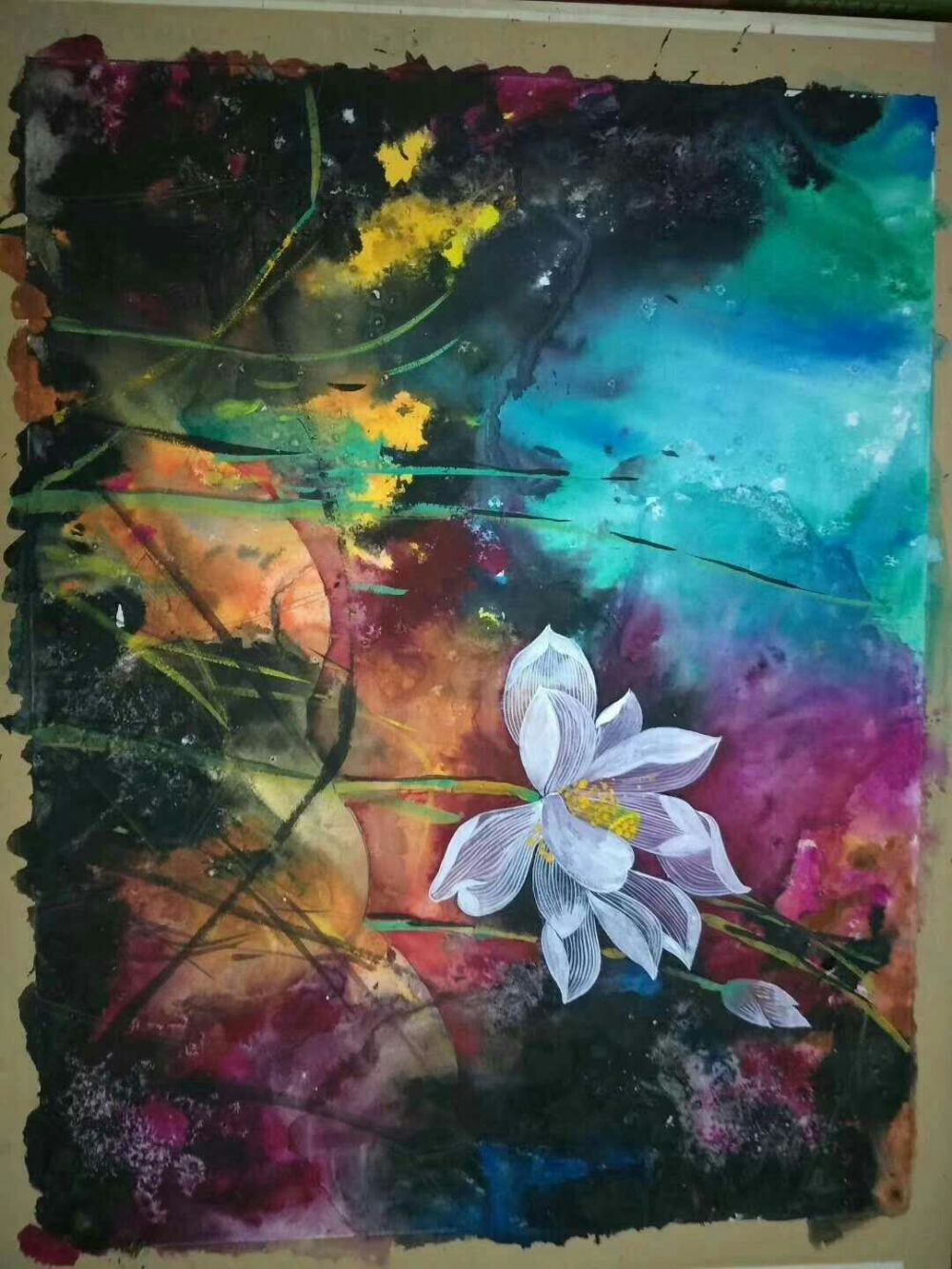 丙烯 水粉 油画 画框 花 动物 风景 清新 手绘 儿童画 荷花 版画 拼贴 线描