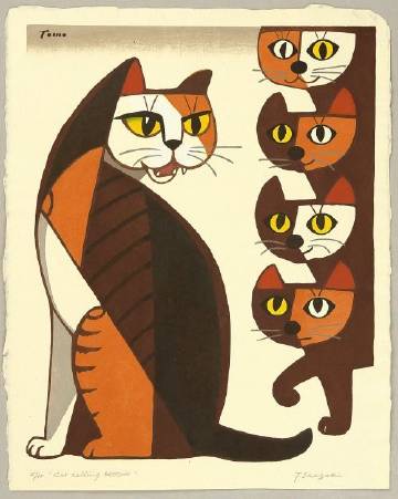 猫咪 · 日本艺术家 Inagaki Tomoo 木版画作品 ​