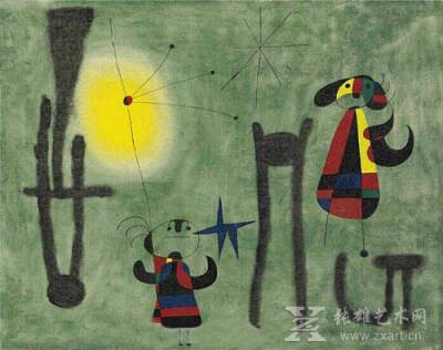 胡安·米罗（Joan Miró，1893年4月20日—1983年12月25日），西班牙画家、雕塑家、陶艺家、版画家，超现实主义的代表人物。是和毕加索、达利齐名的20世纪超现实主义绘画大师之一。