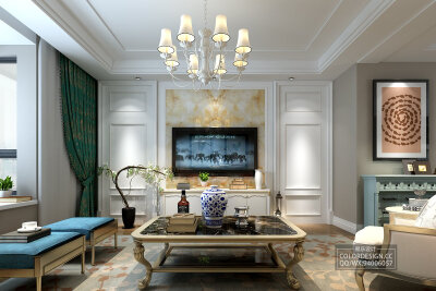 ：现代欧式客厅餐厅效果图_四川凯乐设计中心