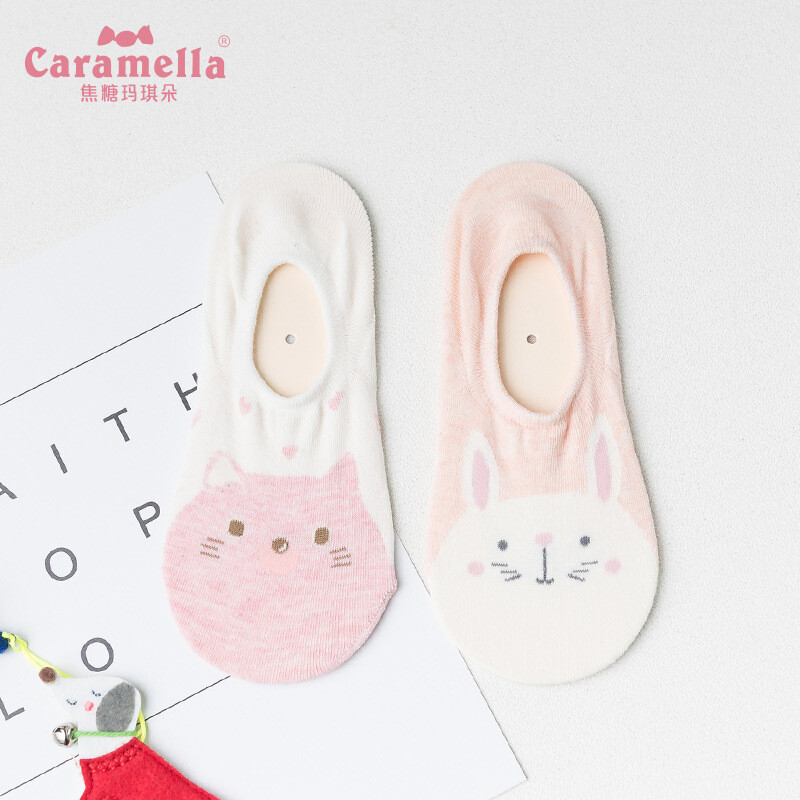 Caramella 2018春夏 卡通动物兔子小猫 隐形袜 女袜 袜子 2双装