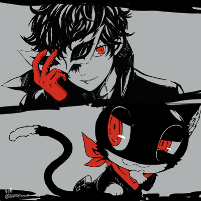 Anime picture 1024x1024 with
persona 5
persona
amamiya ren
morgana (persona 5)
kawasemi sumika
short hair
red eyes
looking away
signed
grey background
twitter username
spot co…