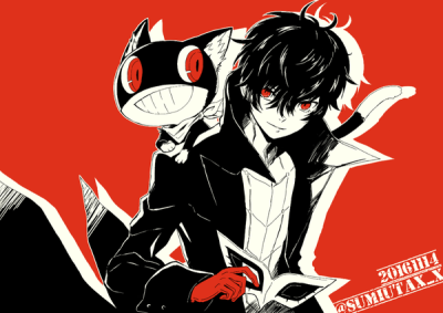 Anime picture 1024x724 with
persona 5
persona
amamiya ren
morgana (persona 5)
kawasemi sumika
short hair
looking at viewer
red eyes
fringe
smile
hair between eyes
red backgrou…