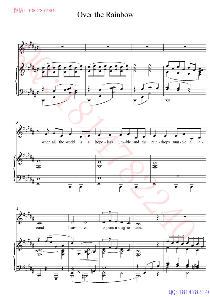 OvertheRainbow【飞跃彩虹-【原调-B】6页原调移调正谱五线谱高清伴奏谱声乐