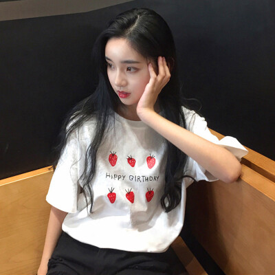 夏装2018新款韩版宽松百搭学生字母社会短袖女t恤网红同款上衣服