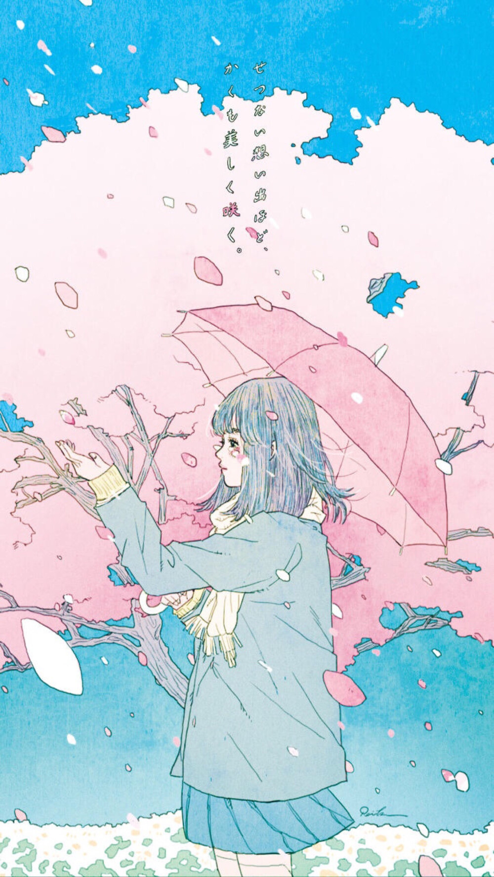 Kato Rei 在 instagram 的自我介绍只有两句：日本插画师、来自「罗曼蒂克」（其实是来自东京），而 TA 在官方网站上的介绍则是「绘画浪漫世界观的插画家」。Kato Rei 所表现的画面好像是在随手拍摄女孩们的生活瞬间，湛蓝的天空、淡粉色的落花、恋人肌肤的触感、冬日围巾里的暖意——给这些生活里这些再普通不过的小细节们涂上幻想的色彩，不正是「罗曼蒂克」的真谛？