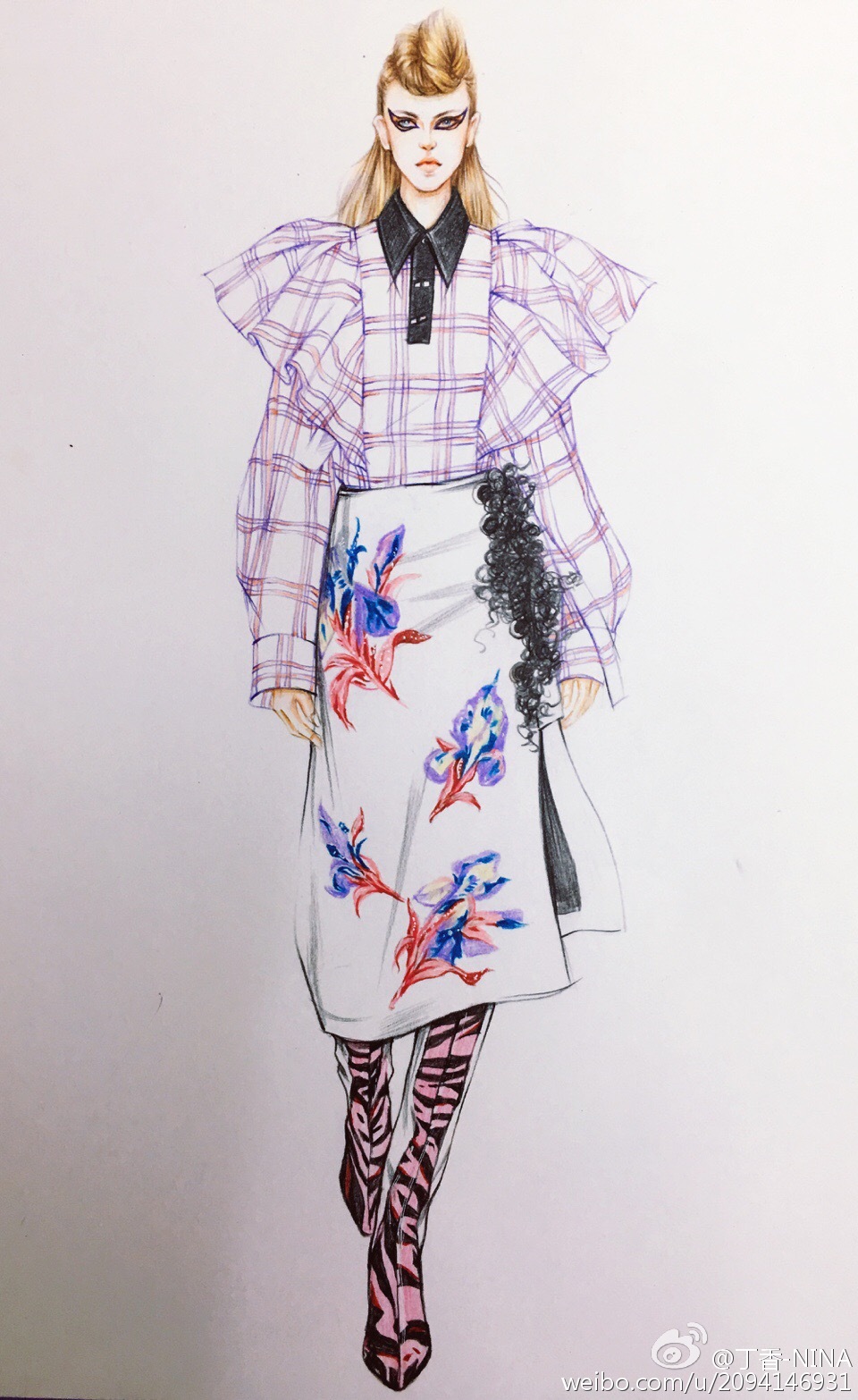 服装画彩铅丁香