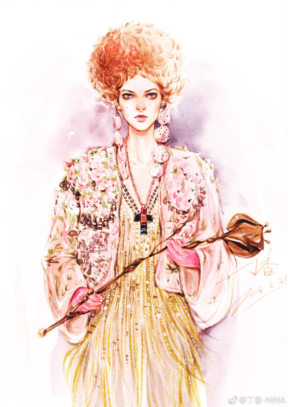 服装效果图水彩丁香