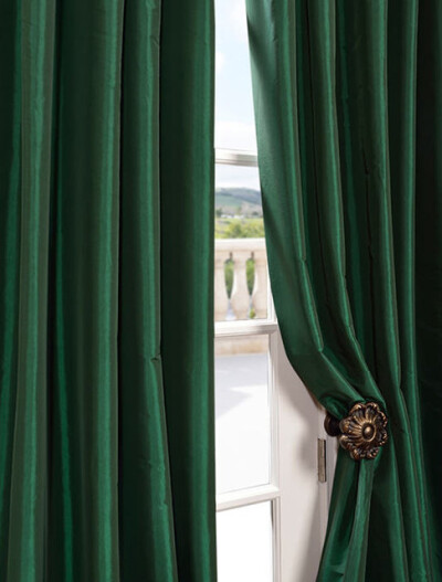 Emerald Green Faux Silk Taffeta Curtain, 50x108 traditional-curtains