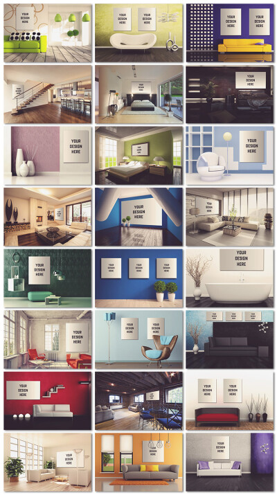 外国高端客厅房间场景图片展示模型样机贴图装饰画装修PSD模板