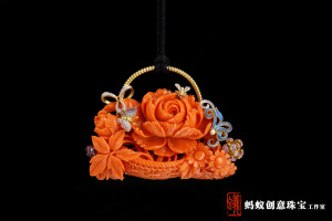 【蚂蚁创意珠宝工作室】珊瑚牡丹花篮 ，传统工艺结合现代设计，精致不失韵味，可当胸针可当吊坠。