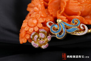 【蚂蚁创意珠宝工作室】珊瑚牡丹花篮 ，传统工艺结合现代设计，精致不失韵味，可当胸针可当吊坠。