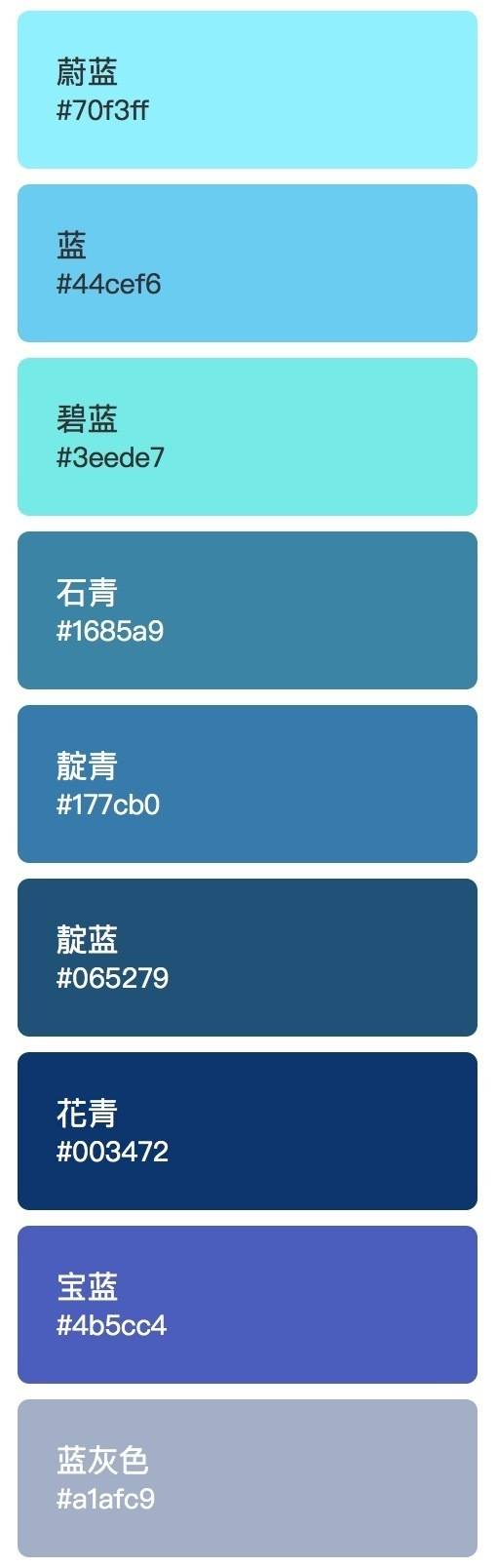 中國傳統名稱色卡。 ​​​