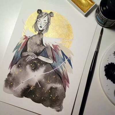 水彩 动漫人物女 十二星座 黑暗系
细腻意境精致唯美
插画师：m_atelier