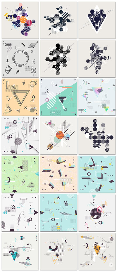 欧美创意几何多边形图案组合科技感孟菲斯海报设计背景矢量素材