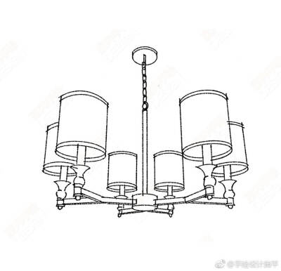 手绘建筑室内单体线稿色彩