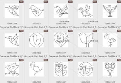 手绘线性黑白线稿各种鸟类猫头鹰形象logo标识AI PNG素材png328