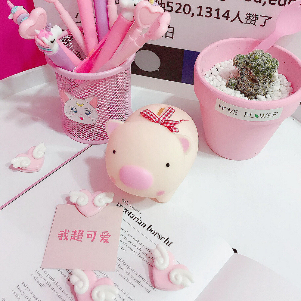 软萌塑料小猪存钱罐创意卡通储钱罐可爱公仔房间摆件拍照道具礼物