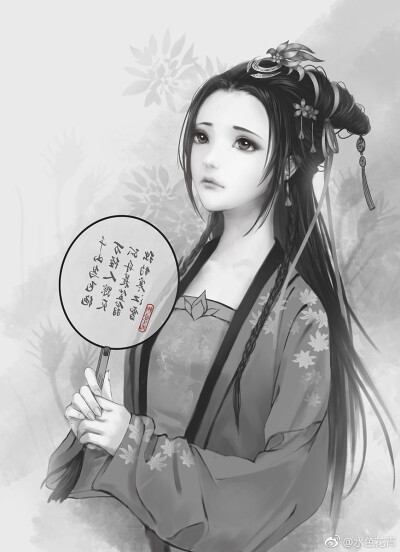 手绘古风持扇女子
画师：水色花青