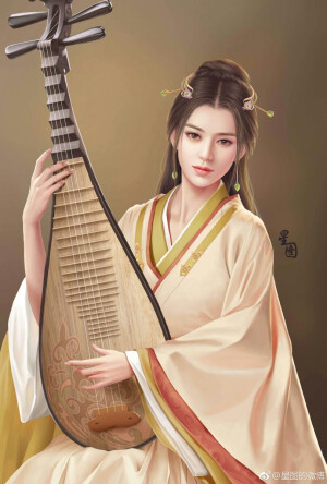 手绘古风黄衣女子
画师：星图