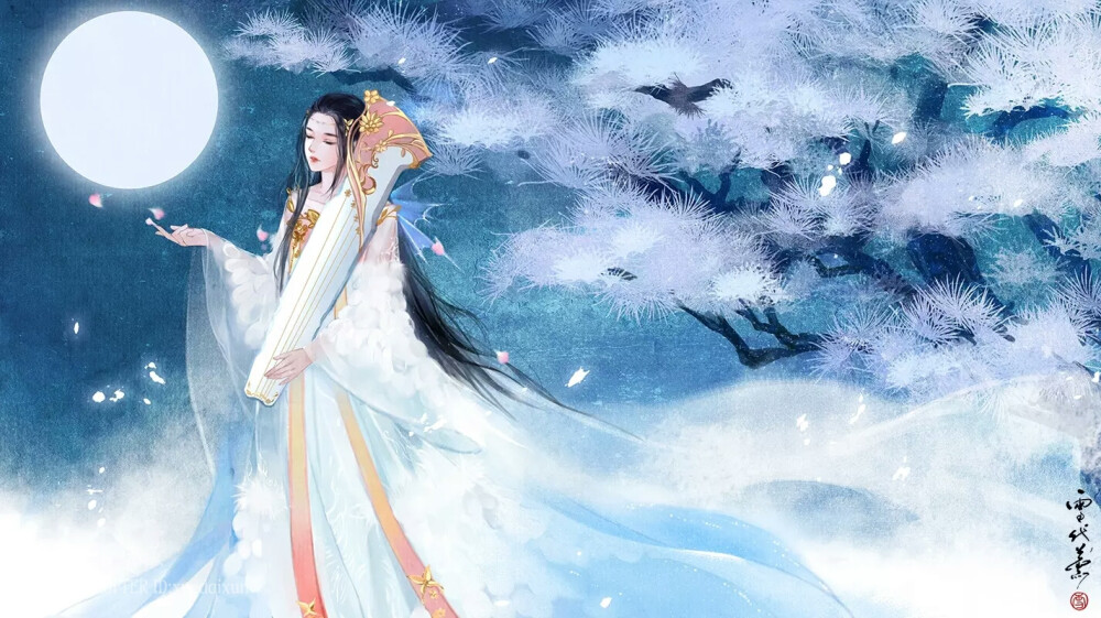 手绘古风持乐器女子
画师：雪代薰