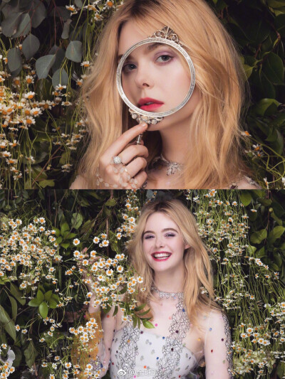 ElleFanning 时尚画报拍摄，与花朵融为一体的精灵，甚是好看！[心] ​