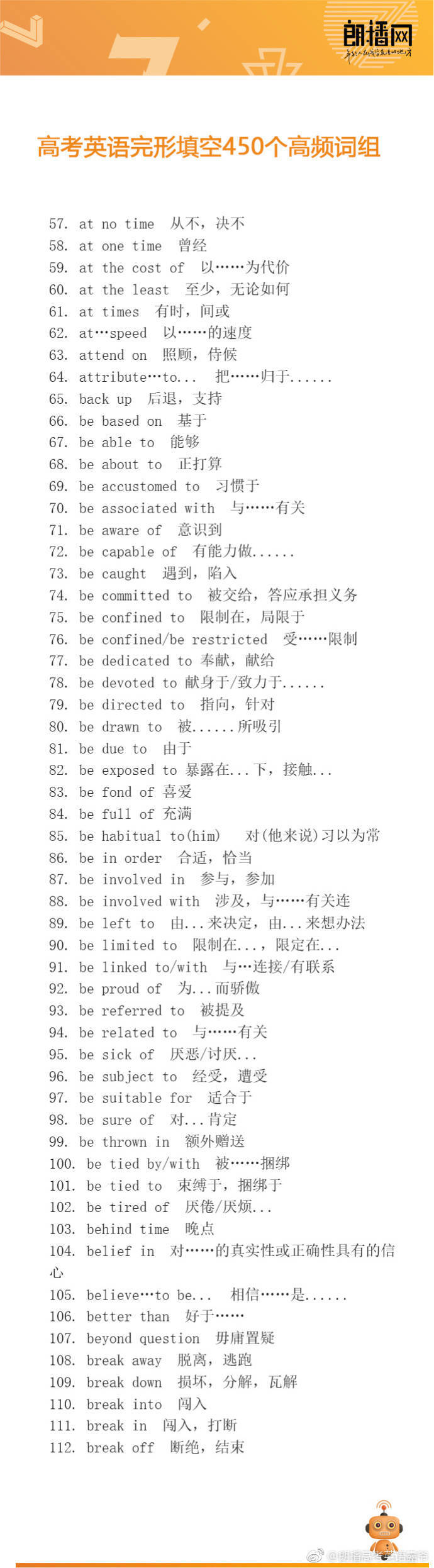 高考英语完形填空450个高频词组
cr.微博