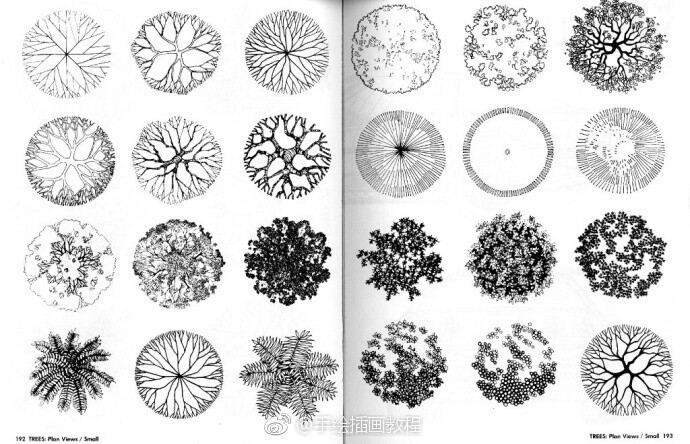 一波景观树平面树的画法~来源网络，仅供分享交流~（转)via @建筑手绘大师 ​