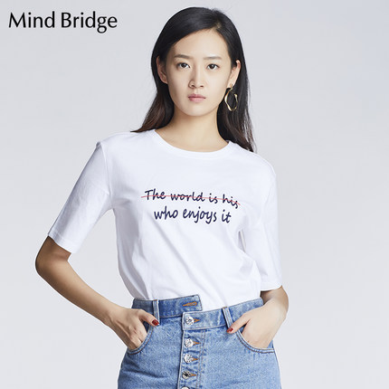 Mind Bridge2018春夏季新品女装时尚圆领字母女式短袖T恤MSTS228A