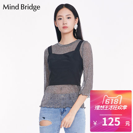 Mind Bridge百家好女装 夏季时尚蕾丝外搭女式透明T恤衫MRTS327C