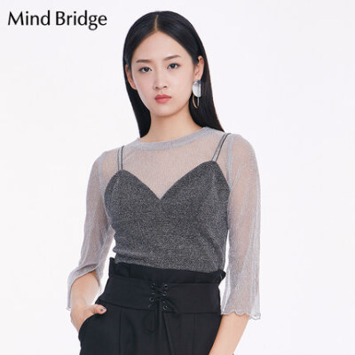 Mind Bridge百家好女装 夏季时尚蕾丝外搭女式透明T恤衫MRTS327C