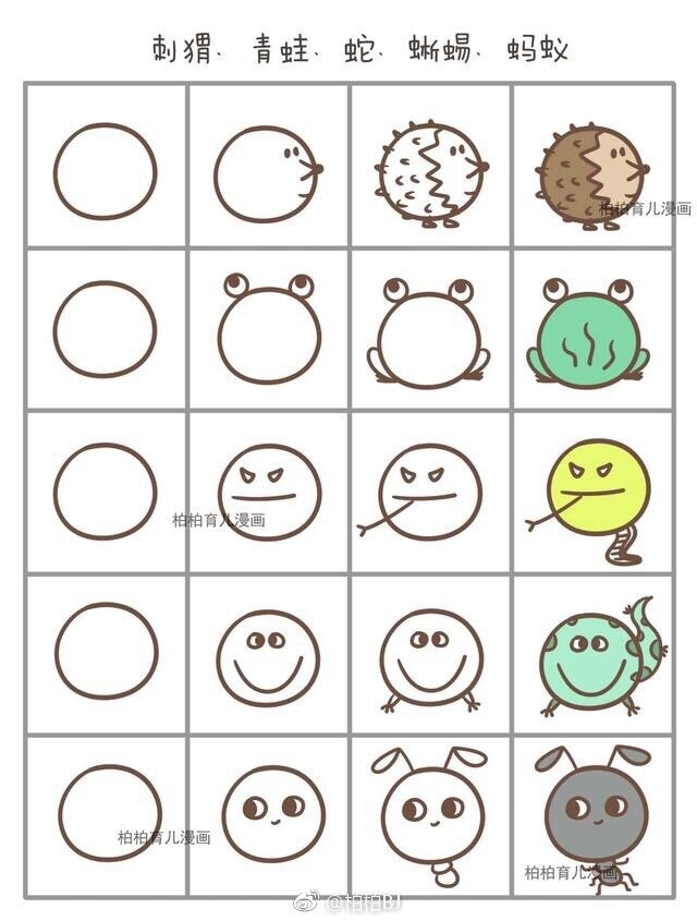 #设计秀# 用一个圆画出近50种动物，可爱又好学，让你秒变灵魂画手！（作者：柏柏BJ ） ​ ​​​​
