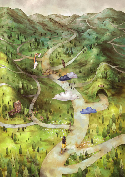 人生有太多的选择，不管是什么路线，选好了，就坚定地走下去吧 ~ 来自韩国插画家Aeppol 的「森林女孩日记-2018」系列插画。