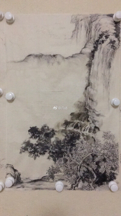 #梵画-2018国画#明天继续，得到K爸表扬，他就好山水画