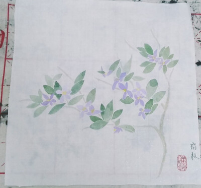 国画整体练习
叶子：花青，鹅黄
花：钛白，紫色
枝：大红，墨，花青，藤黄
18.6.17