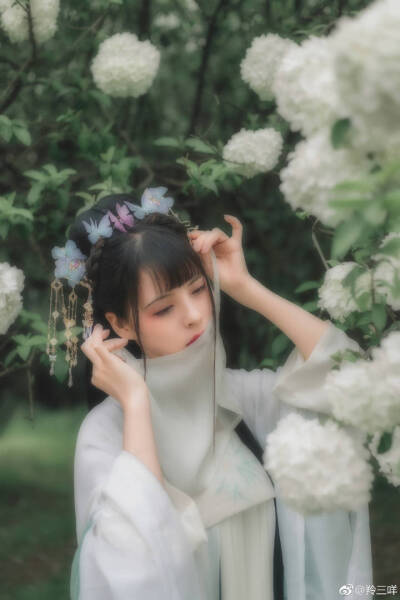 攝影：@羚三咩
出鏡：@安小苡_
師傅：@疯子Charles
服裝：@三十六雨汉服工坊
高枝带雨压雕栏，一蒂千花白玉团。
