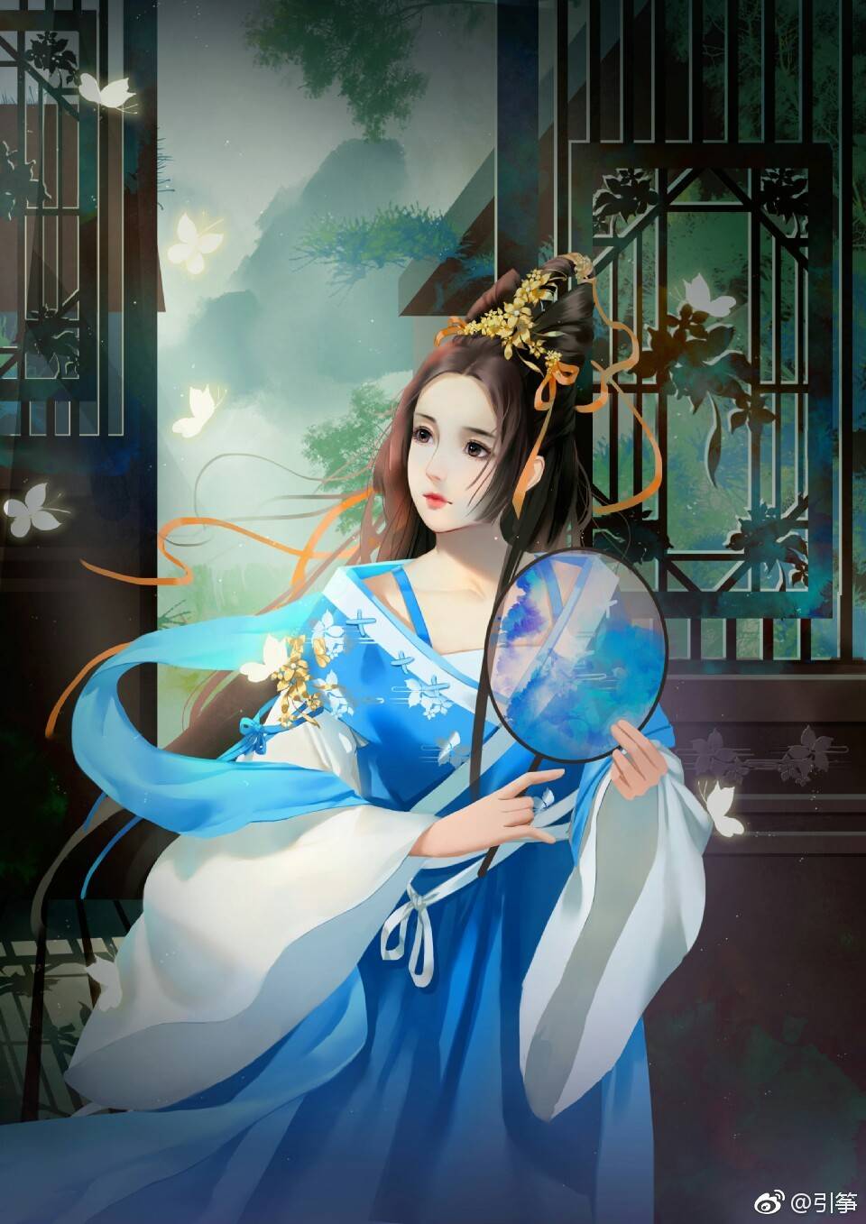 手绘古风蓝衣女子
画师：引筝