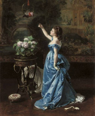 Auguste Toulmouche （1829年9月21日 至1890年10月16日)，法国画家， Marc Charles Gabriel Gleyre的学生，擅长描绘精致的服装和豪华的室内装饰。他的画受到皇室的喜爱，拿破仑三世和欧仁妮皇后都曾收藏他的画作。 …