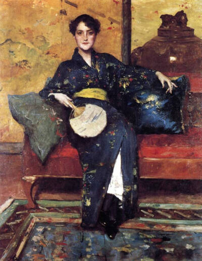 19世纪美国画家 William Merritt Chase笔下的女性。Chase12岁时就表现出对艺术的极大兴趣，1871年他的才华引起了富翁圣路易斯收藏家的注意，出资邀请他访问欧洲两个年。在欧洲期间主要呆在慕尼黑美术学院。1876年，…