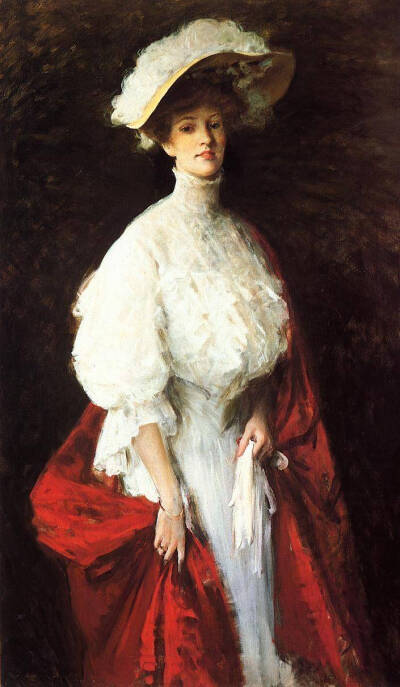 19世纪美国画家 William Merritt Chase笔下的女性。Chase12岁时就表现出对艺术的极大兴趣，1871年他的才华引起了富翁圣路易斯收藏家的注意，出资邀请他访问欧洲两个年。在欧洲期间主要呆在慕尼黑美术学院。1876年，…