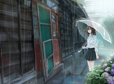 梅雨 绘师：さけハラス（pixiv id=10958370）本作品pixiv id=69302040